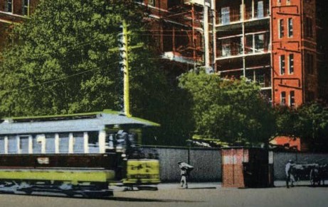 Old colour photo of Melbourne Hospital on cover of Queen City of the South